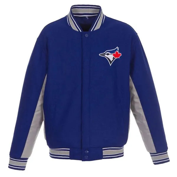Blue jacket with a logo on a white background in USA