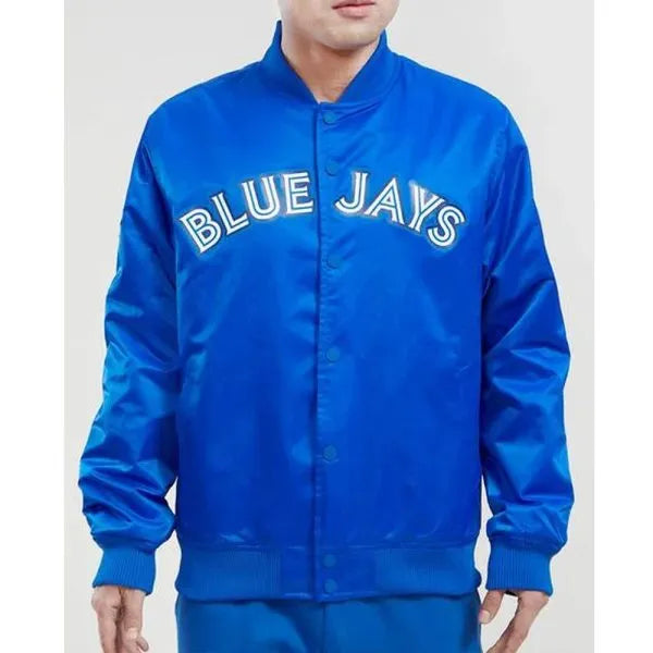 Blue sports jacket with 'Blue Jays' text on a plain background in USA