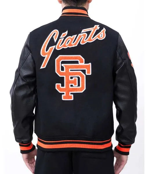 Black and white wool leather Giants varsity jacket

