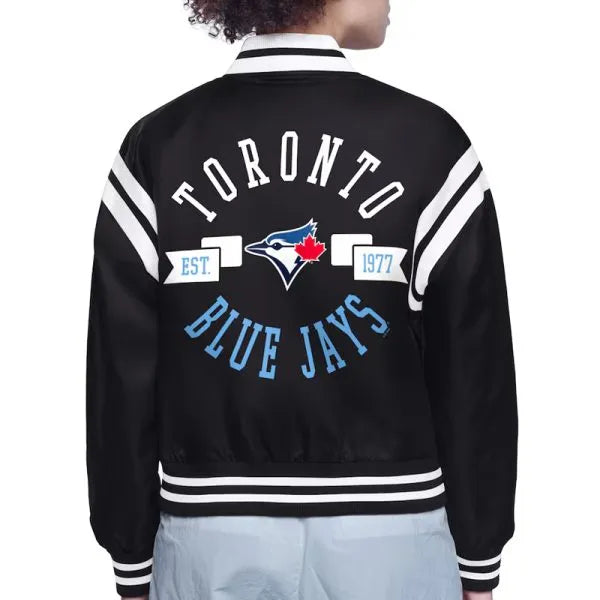 Toronto Blue Jays Printed Logo Varsity Satin Jacket in American Market