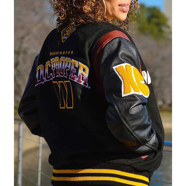 Unisex NFL Washington Commanders wool jacket in burgundy and gold with logo in USA
