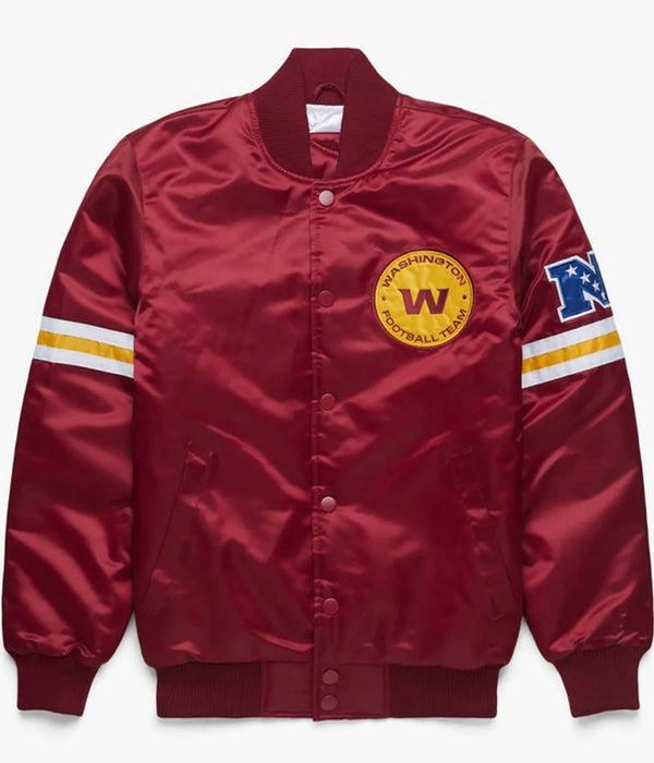Buy Satin Washington Commanders Burgundy Bomber Jacket