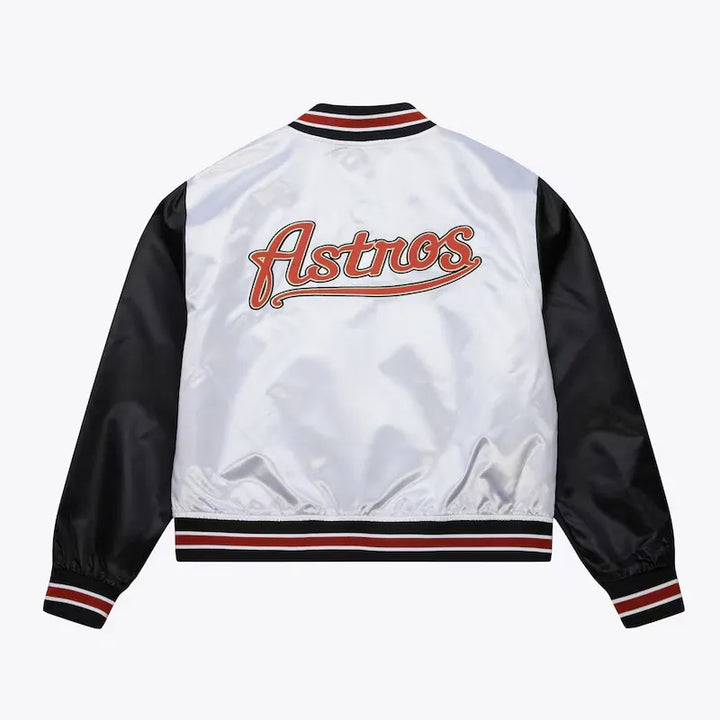 White and black jacket with 'Astros' text on a white background