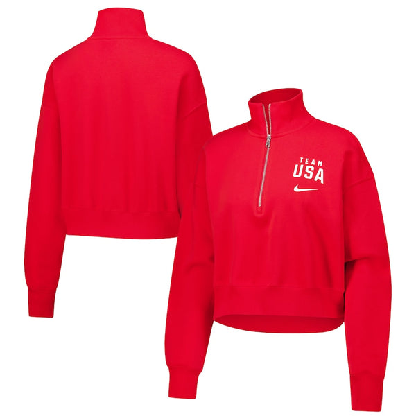 Buy Women's Nike Red Team USA Phoenix Cropped Half-Zip Jacket