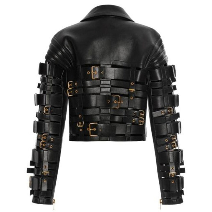 Zendaya Coleman Buckle Straps Leather Jacket in American Market