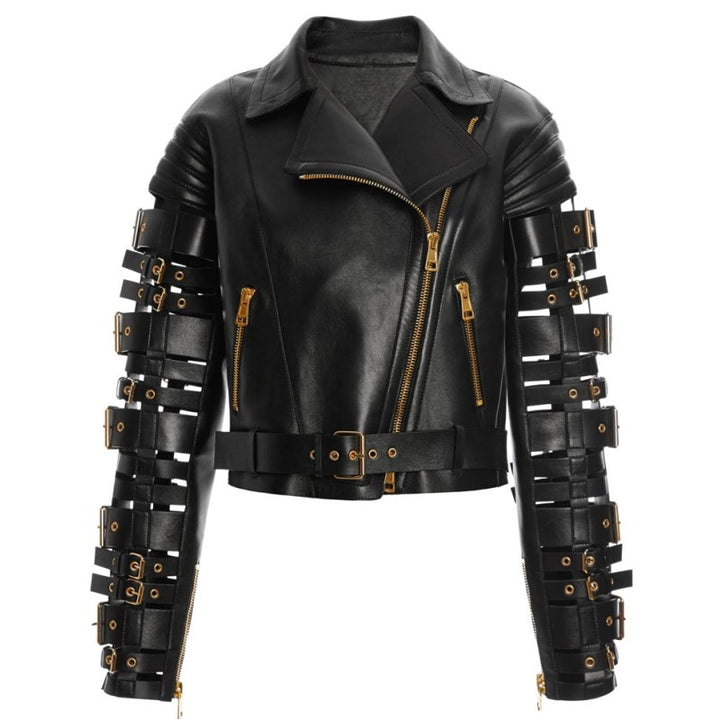 Zendaya Coleman Buckle Straps Leather Jacket in German Market