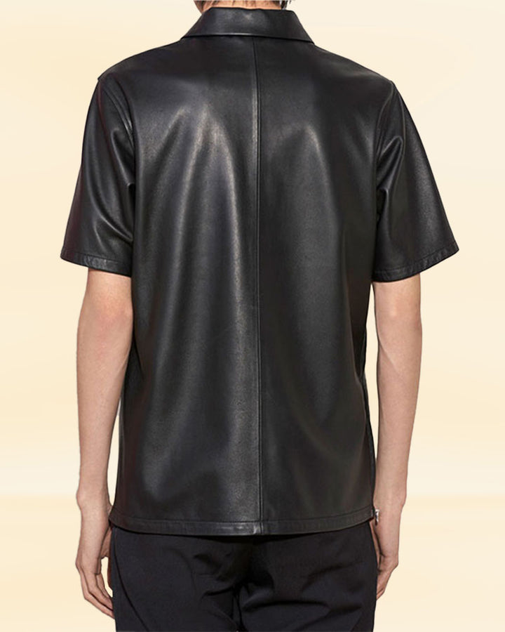 Stylish and comfortable black leather shirt for women in USA
