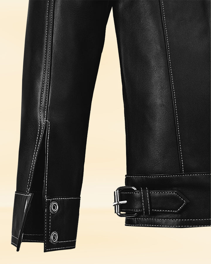 "Stay warm and stylish in a black sheepskin leather jacket in USA"