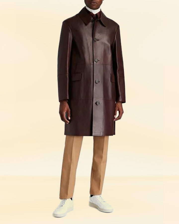 Men's Brown Leather Coat - Warm and Durable