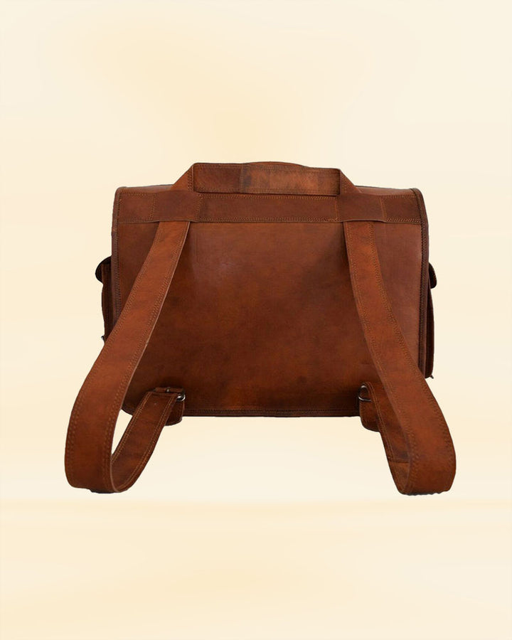 The spacious main compartment of our leather messenger backpack, designed to keep your items organized and secure for the American market