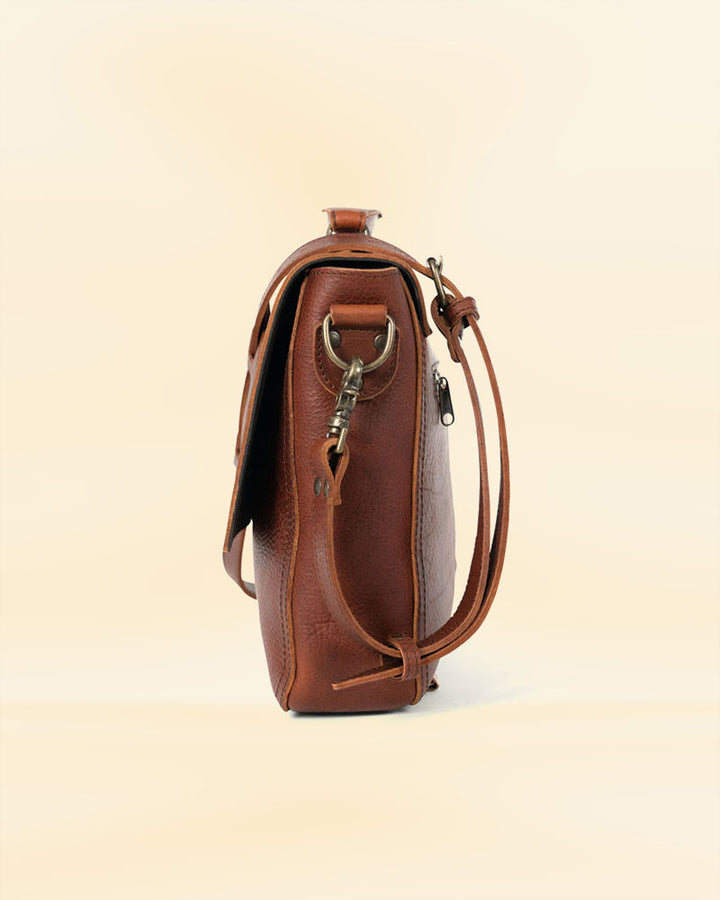 The interior of our leather laptop messenger bag, designed to keep your device secure and organized for the American market