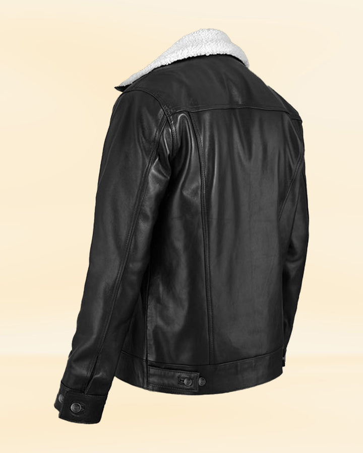 "Luxurious faux fur Sherpa lining in a leather jacket in USA"