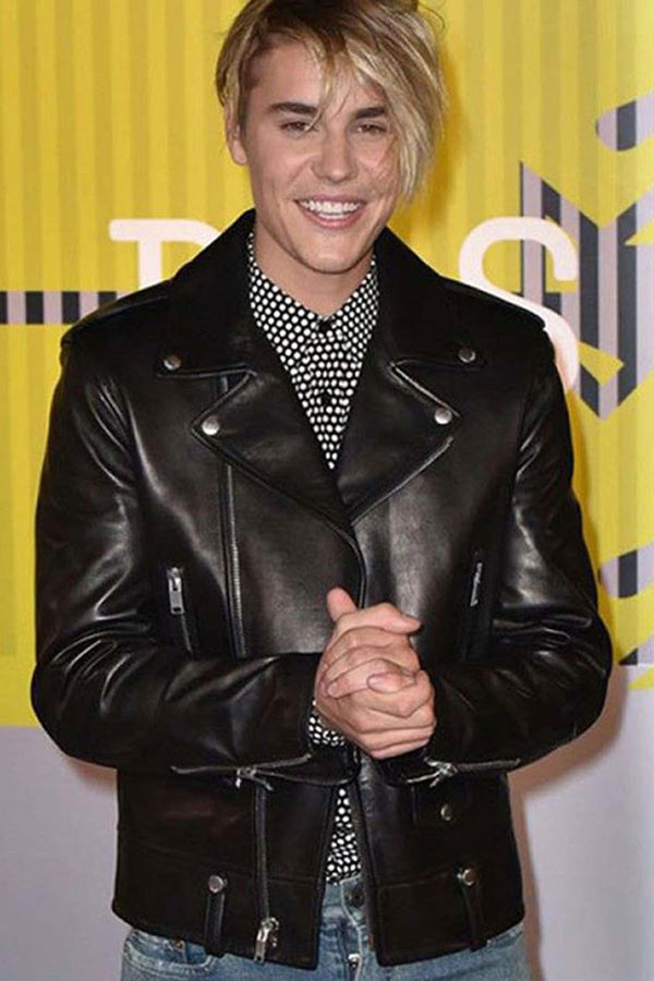 Buy Black Biker Stylish Leather Jacket Worn By Justin Bieber | Justin Bieber Leather Jacket