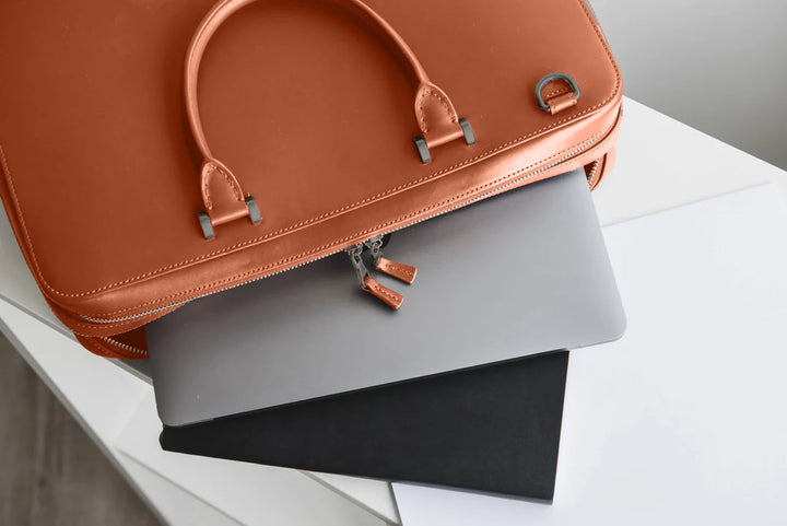 Professional brown leather briefcase with ample storage in USA market'