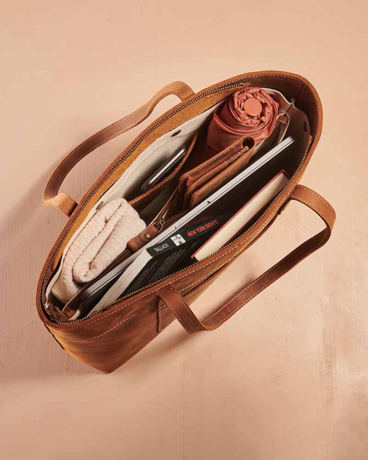Statement Leather Tote Bag in France style