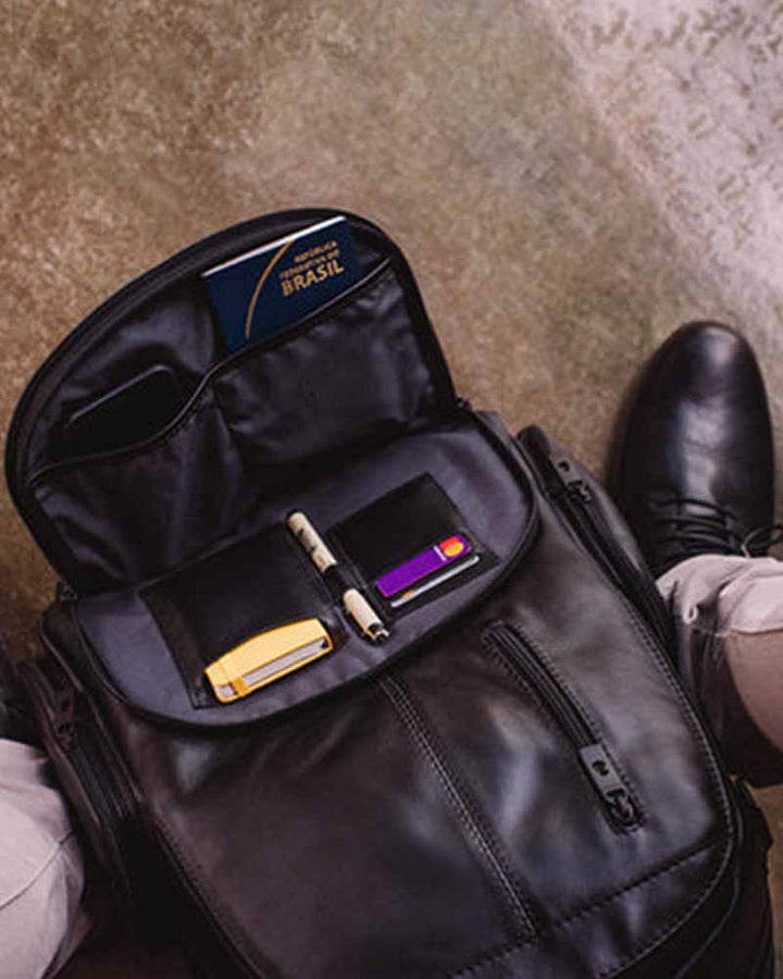 Sleek Leather Laptop Backpack with Padded Straps in American style