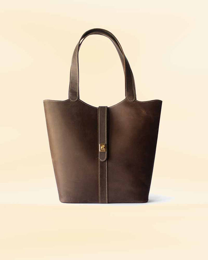 Secure Closure Luminous Equus Leather Tote Bag USA style