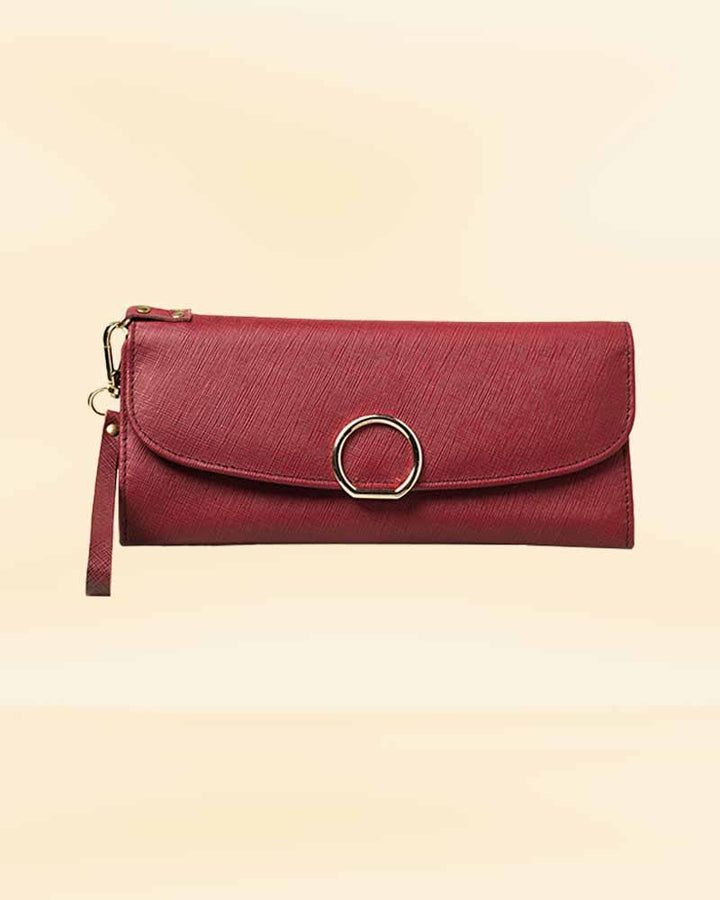 Leather wristlet clutch in neutral tones in US market