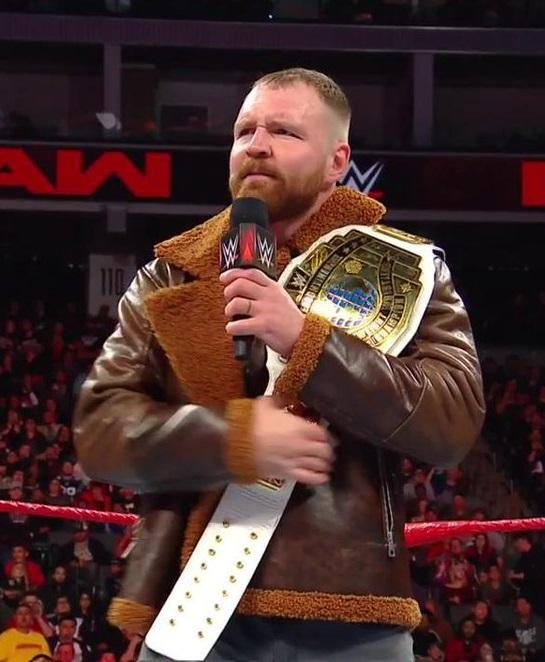 Stay cozy and chic with the faux shearling brown leather jacket worn by Dean Ambrose in American style