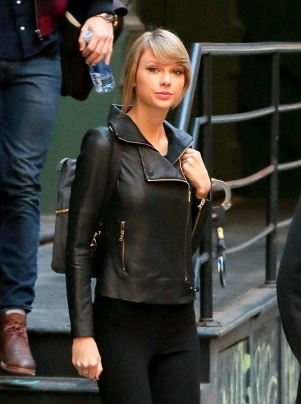Buy Elegant Black Leather Jacket Worn By Taylor Swift | Taylor Swift Elegant Black Leather Jacket