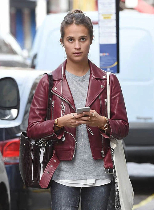 Alicia Vikander Leather Jacket in USA market