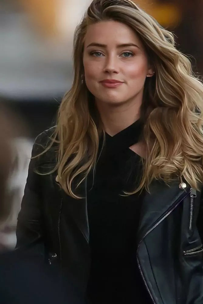 AMBER HEARD BLACK LEATHER JACKET 