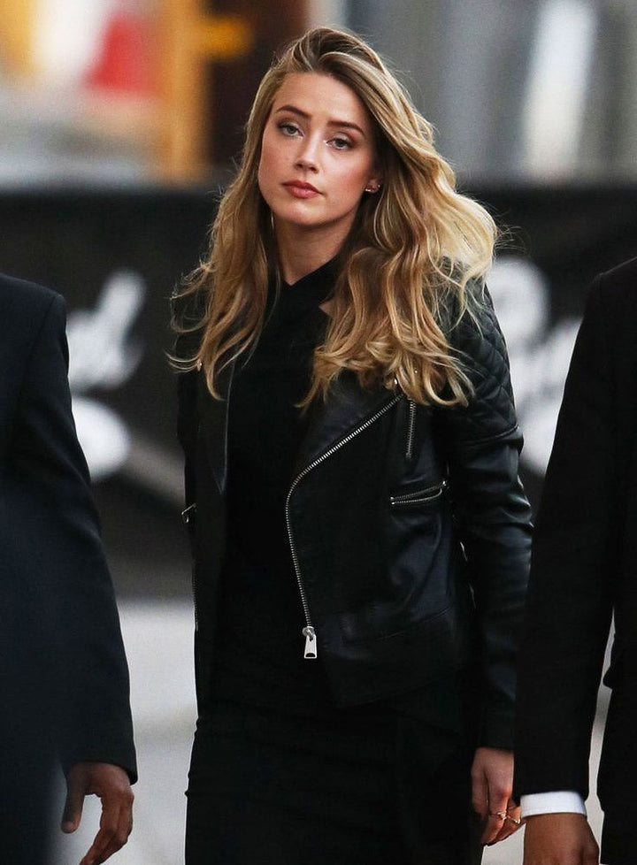 AMBER HEARD BLACK BIKER LEATHER 