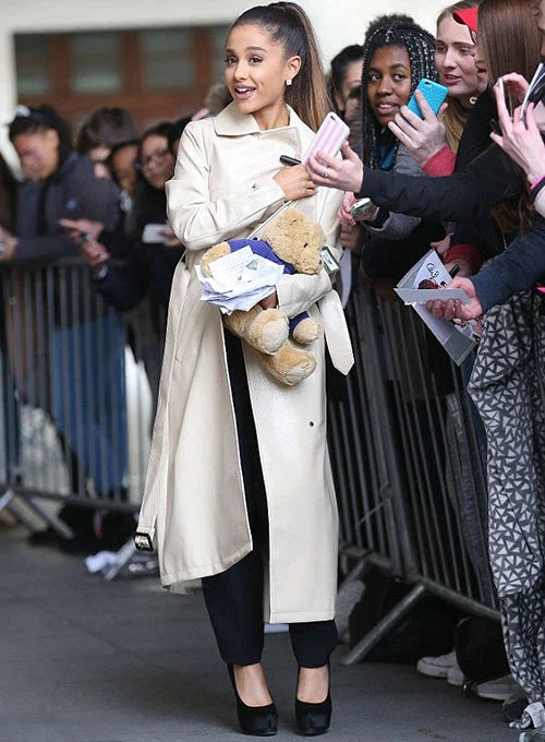 Celebrity Fashion: Ariana Grande's Chic Leather Coat in American style