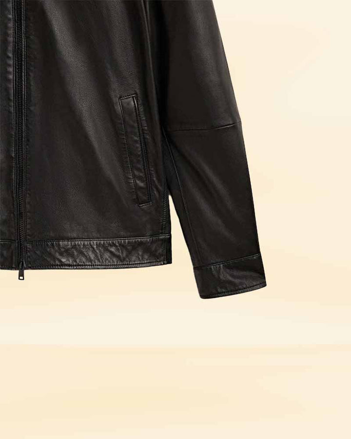 Durable leather jacket with faux fur collar built to last in USA