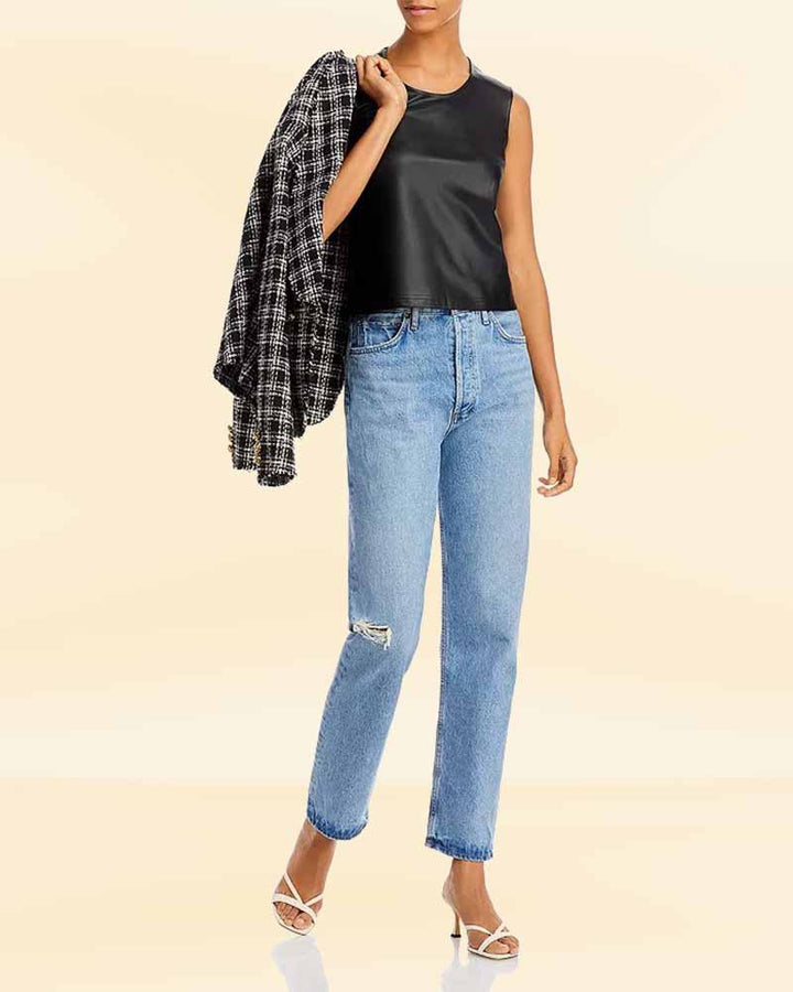 Elevate your look with a genuine leather front tank top