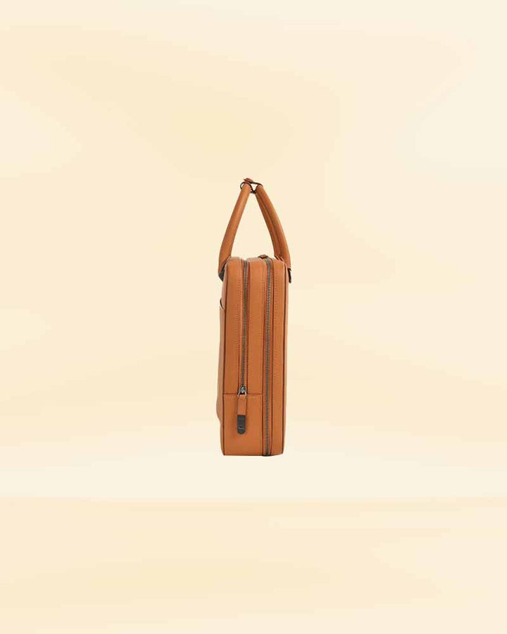 Brown leather briefcase with strong handle for easy carrying in USA market