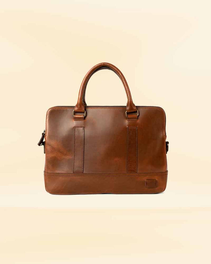The spacious main compartment of our leather attache, designed to keep your items organized and secure for the American market