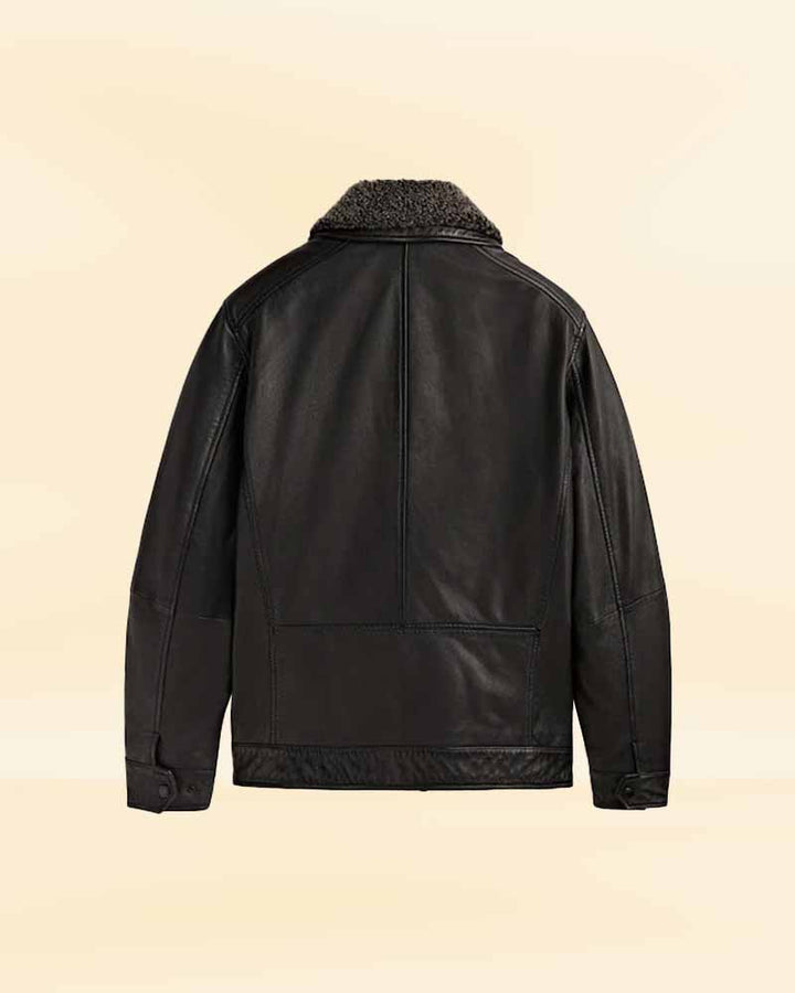 Expertly crafted leather jacket with faux fur collar for the American market