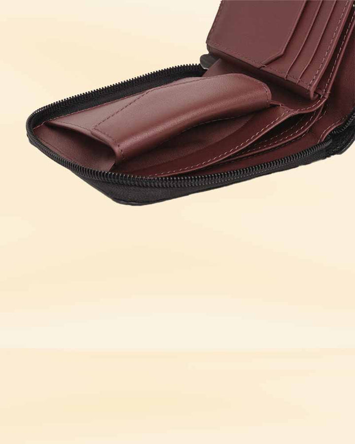 Durable zip-around leather wallet with multiple compartments