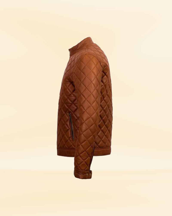 Leather jacket with zip pockets and snap collar