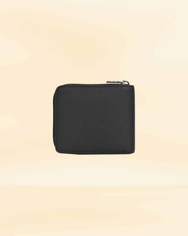 Minimalist zip-around leather wallet for everyday use in USA market