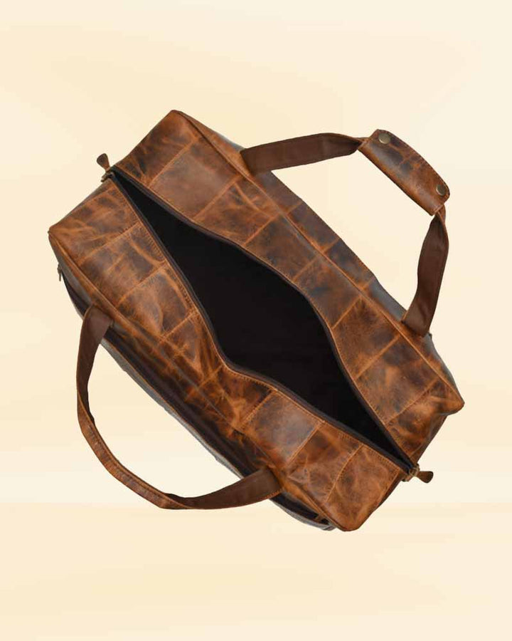 A rugged and durable leather duffel bag, perfect for the American market