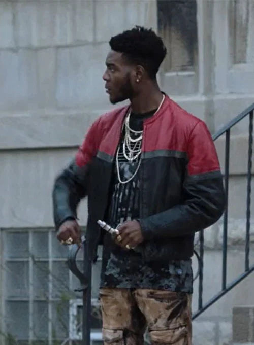 Fashion-forward jacket reminiscent of Barton Fitzpatrick's attire in The Chi in German market