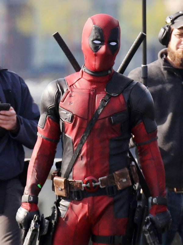 Buy Red And Black Deadpool Leather Jacket Worn By Ryan Reynolds | Ryan Reynolds Red And Black Deadpool Leather Jacket