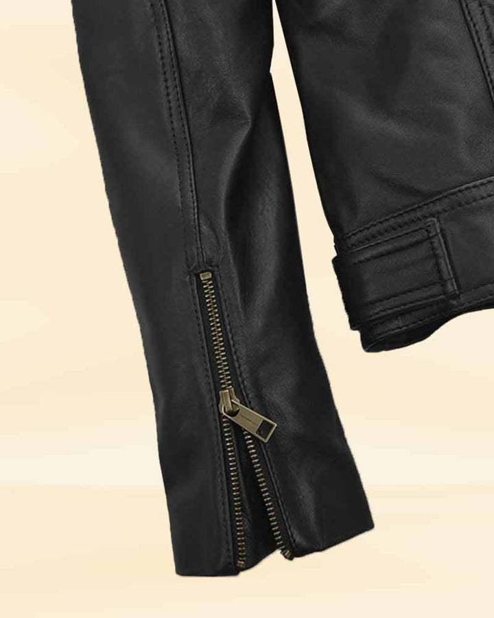 Classic black sheepskin leather jacket for ultimate warmth in USA