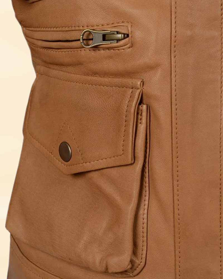 Stylish Hunter Tan Washed & Wax Leather Jacket for women in USA