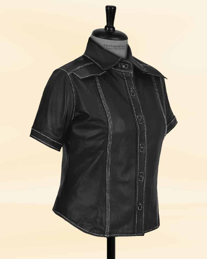 Stylish black leather shirt for women in USA