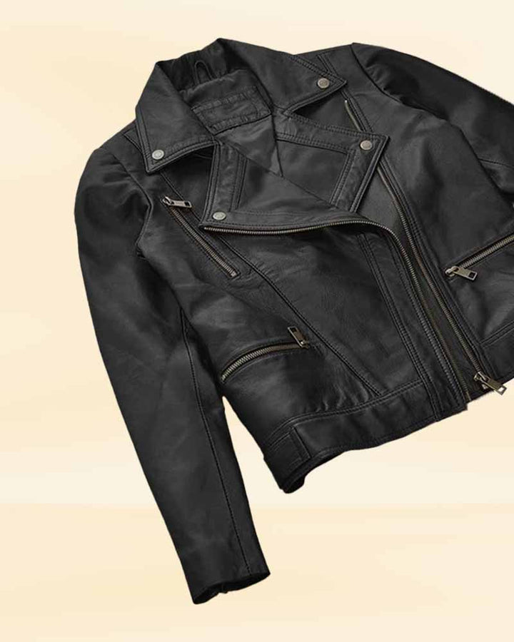 Elevate your wardrobe with a women's black sheepskin leather jacket in USA