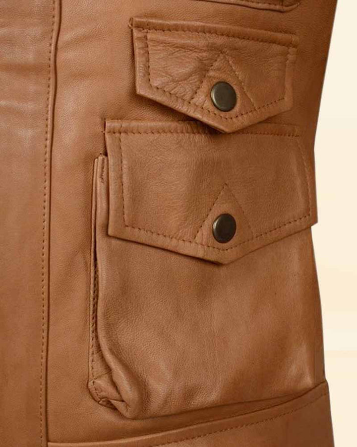 Women's Hunter Tan Leather Biker Jacket in USA