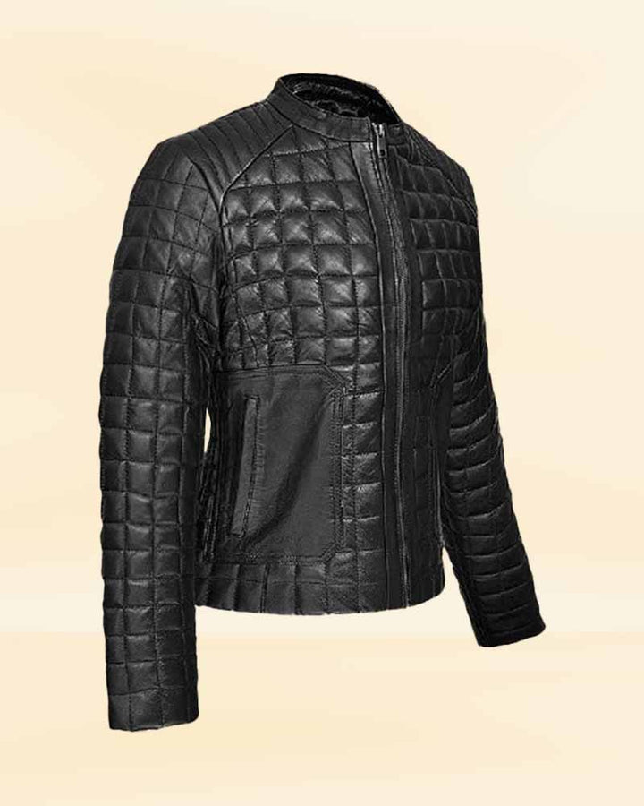 Women's Black Boxed Leather Jacket - Elegant and Chic in USA