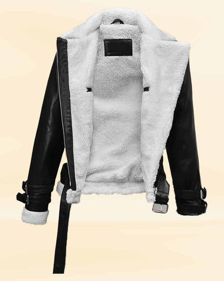Stay warm and stylish with our black faux fur lined leather jacket