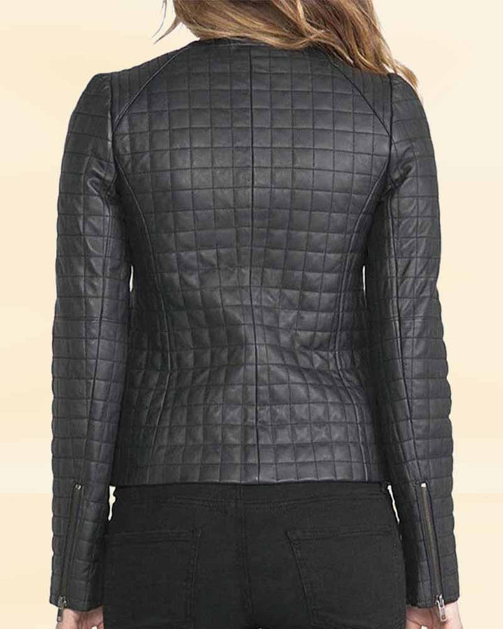 Women's Black Boxed Leather Jacket - Soft and Comfortable in USA