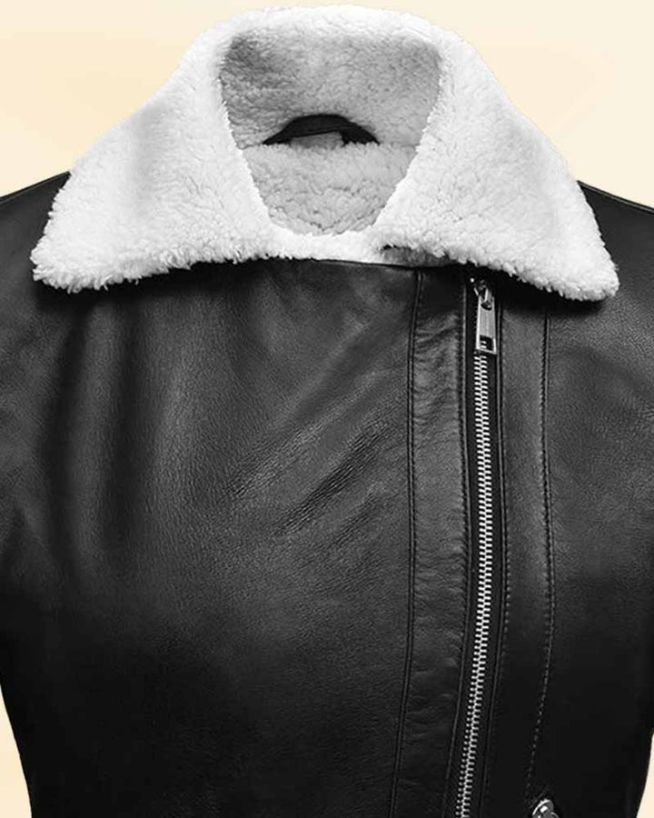 Make a statement with our black faux fur lined leather jacket for women USA style