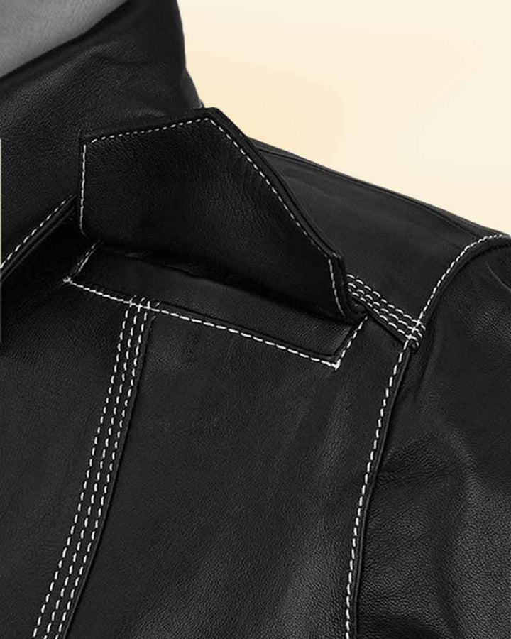 Elevate your casual style with our black leather shirt in USA