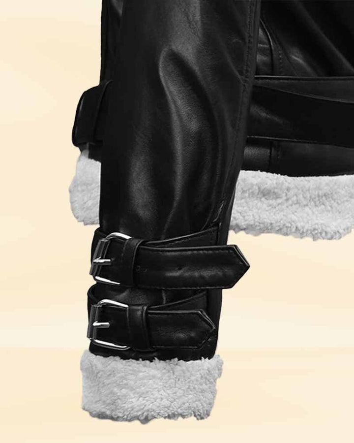 Experience ultimate comfort with our black faux fur lined leather jacket in USA